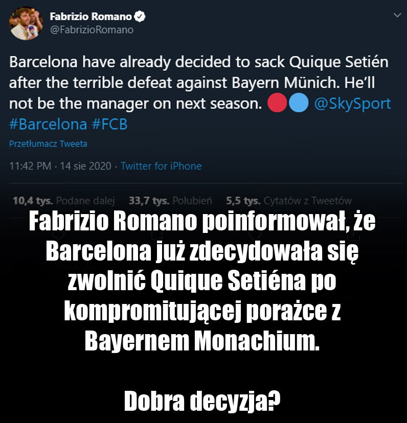 BARCA PODJĘŁA DECYZJĘ WS. QUIQUE SETIENA!